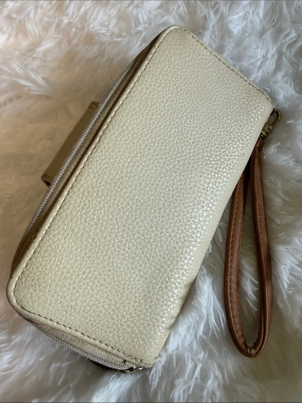 Cream and Tan Women's Wristlet Wallet
